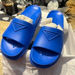 Prada Vibrant Blue Slide Sandals